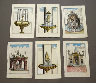 Architectural Fountain Antique Print Set (6)