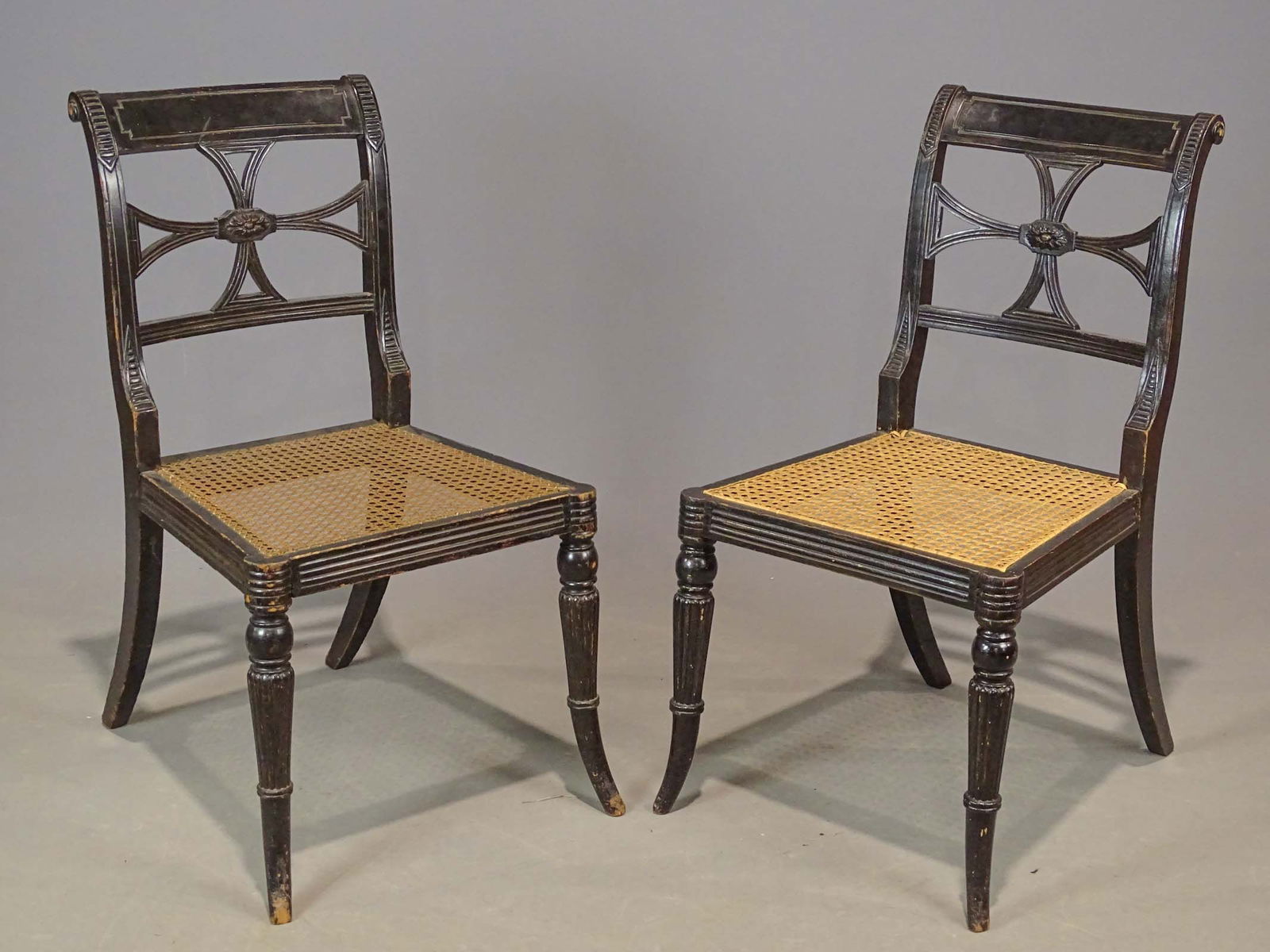 Pair 19th c. Cane Seat Regency Chairs (1 of 6)