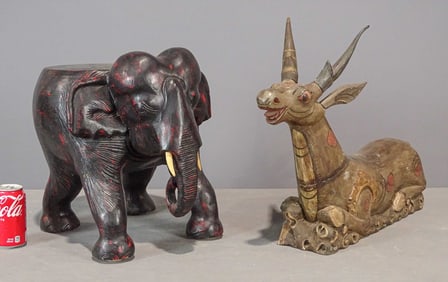 Two Carved Wooden Animals