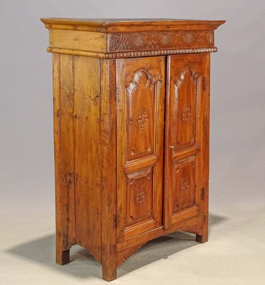 Hardwood Wall Cupboard: Hardwood carved wall cupboard. 40" x 22" x 56".