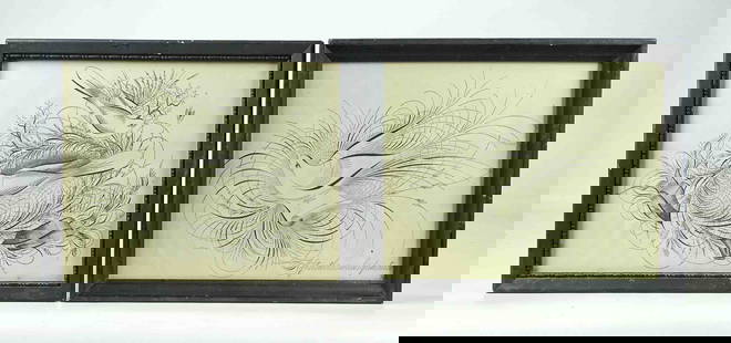 (2) Works of Calligraphy: Set of (2) works of calligraphy, one signed "After three weeks practice", frames 9" x 11".