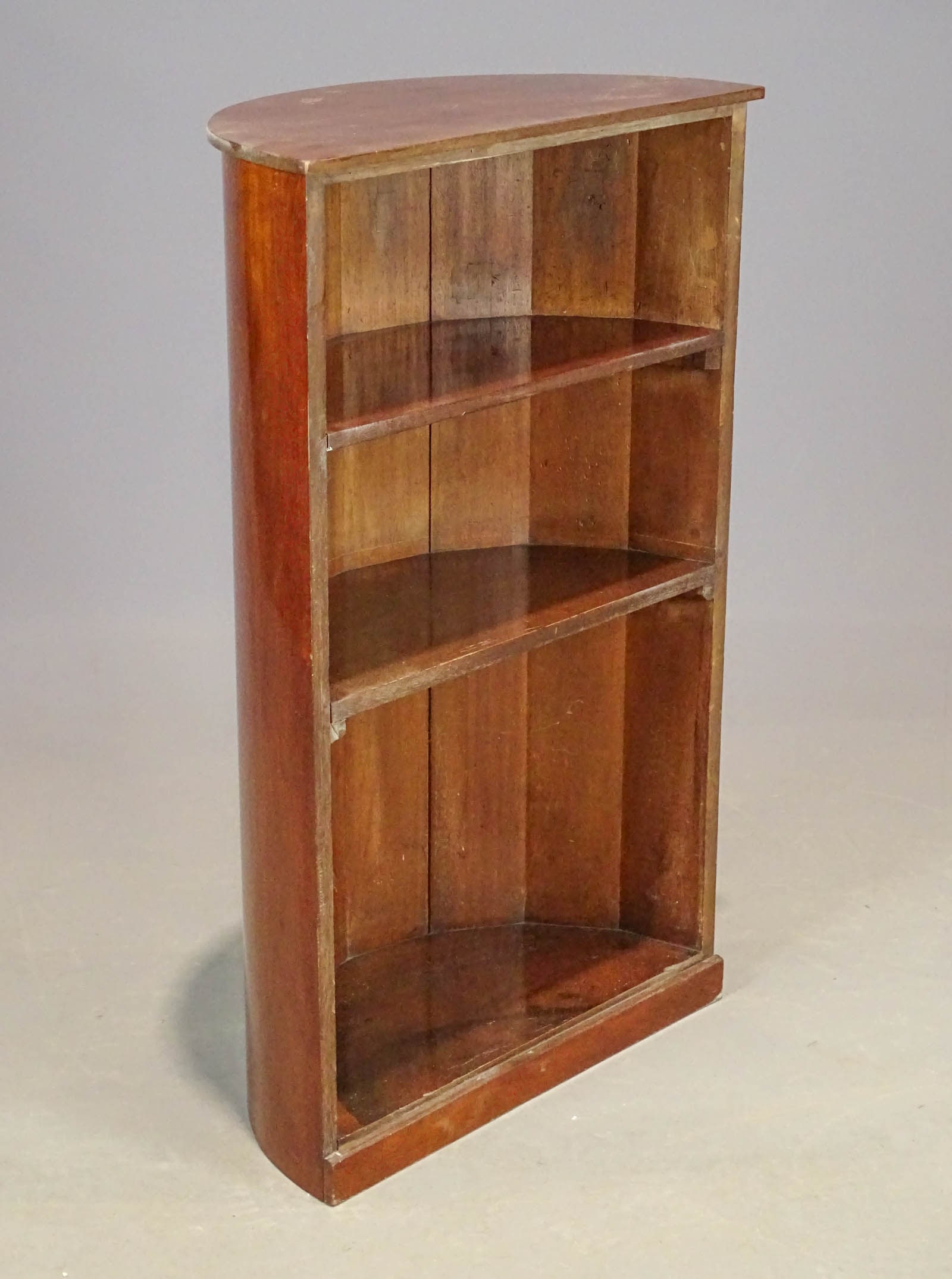 Book Shelf: English barrel back mahogany book shelf. 20" x 10", 32" ht.