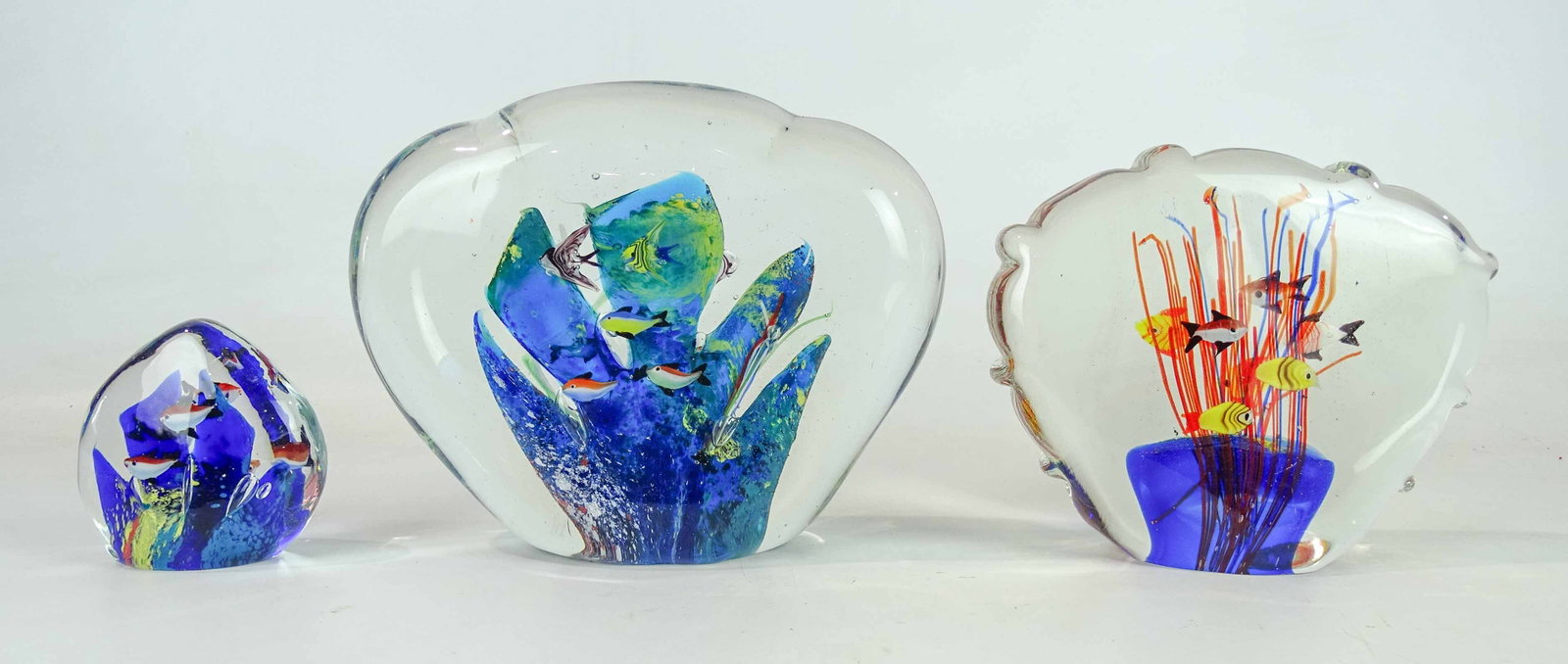 Murano Glass Lot: Lot (3) Aqarium Murano glass sculptures. Largest 9" W., 8" Ht..
