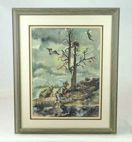 Painting: Watercolor with Hunters and Canoe