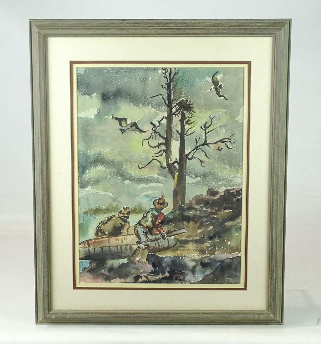 Painting: Watercolor with Hunters and Canoe (1 of 5)