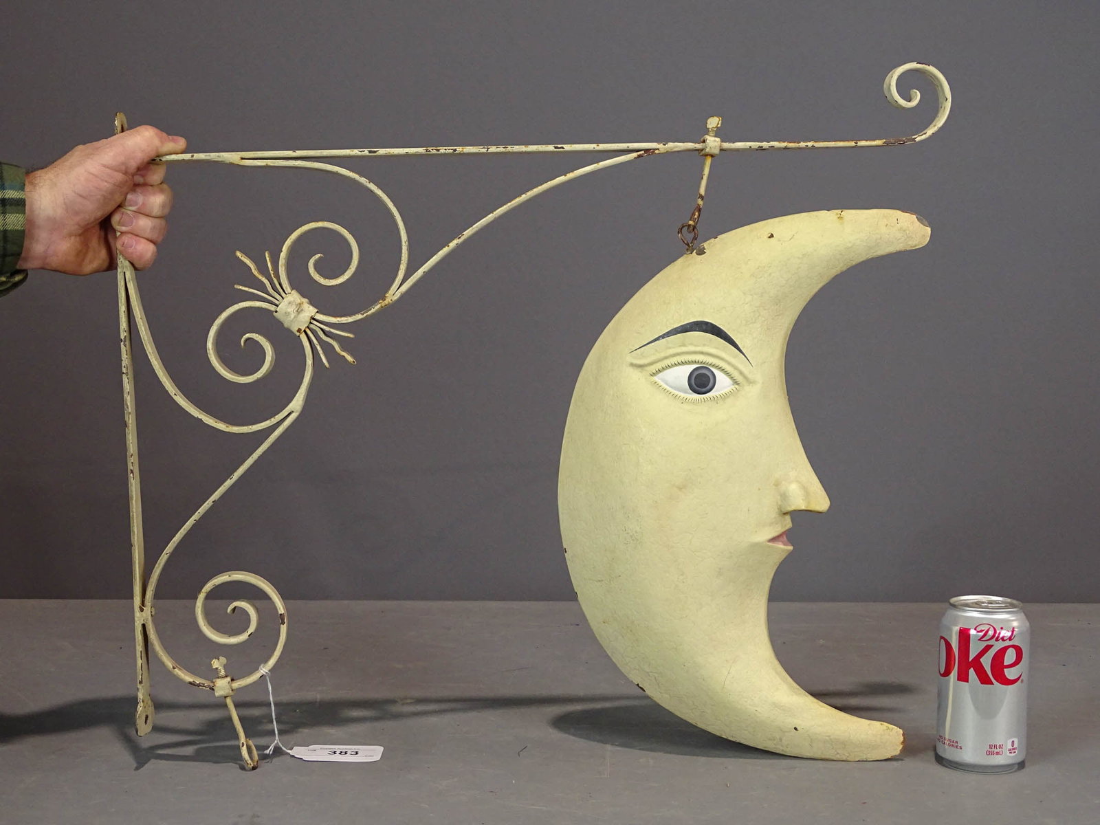 Trade Sign: Half Moon trade sign. 24" L., 19" Ht..