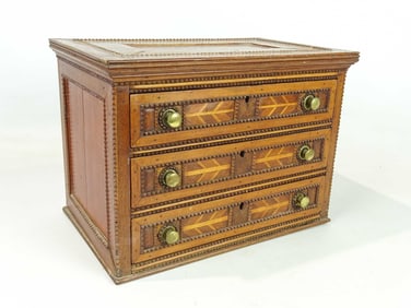 19th c. Inlaid Folk Art Table Top Chest