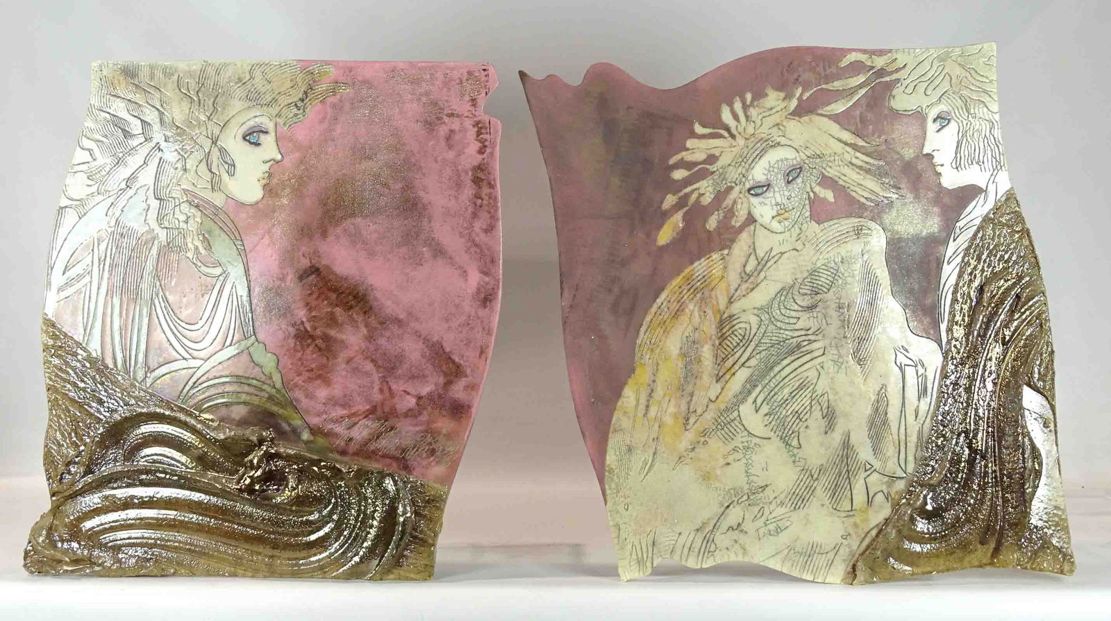 Kemenyffy Raku Pottery Wall Plaques Pair (1 of 10)