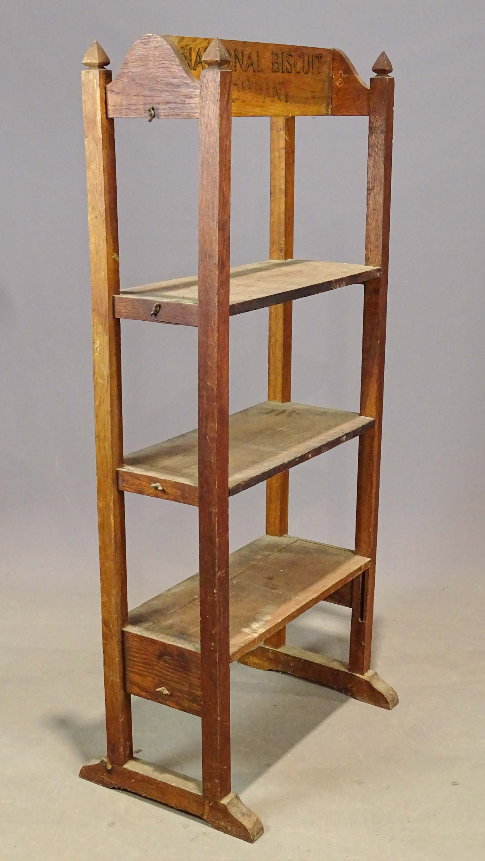 Oak Store Shelf: C. 1900 oak store shelf.25 1/2" x 16" x 56 1/2" Ht..