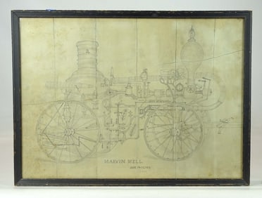 Early Drawing of a Fire Pumper