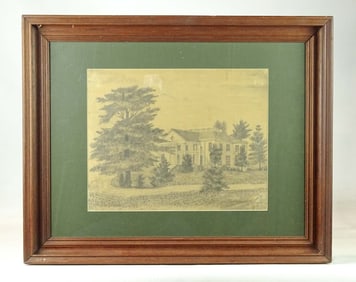19th c. Pencil Drawing of a Stately House