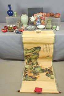 Asian Lot: Asian lot including teapots, vases, scroll, brass Buddha etc..
