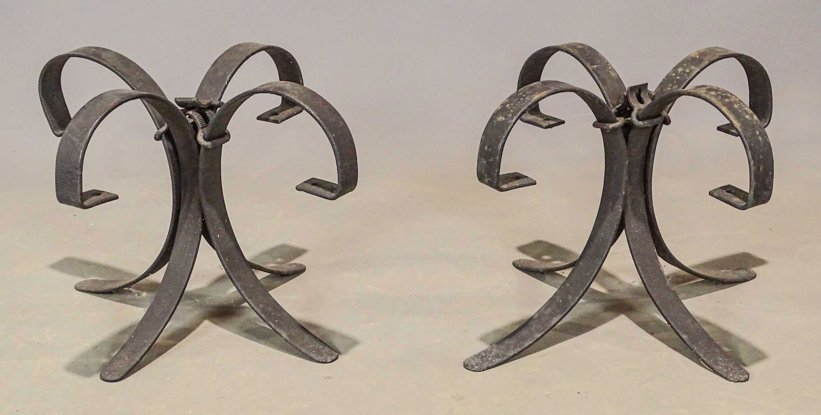 Pair Wrought Iron Bases: Pair of wrought iron bases. 21" x 21" x 17".