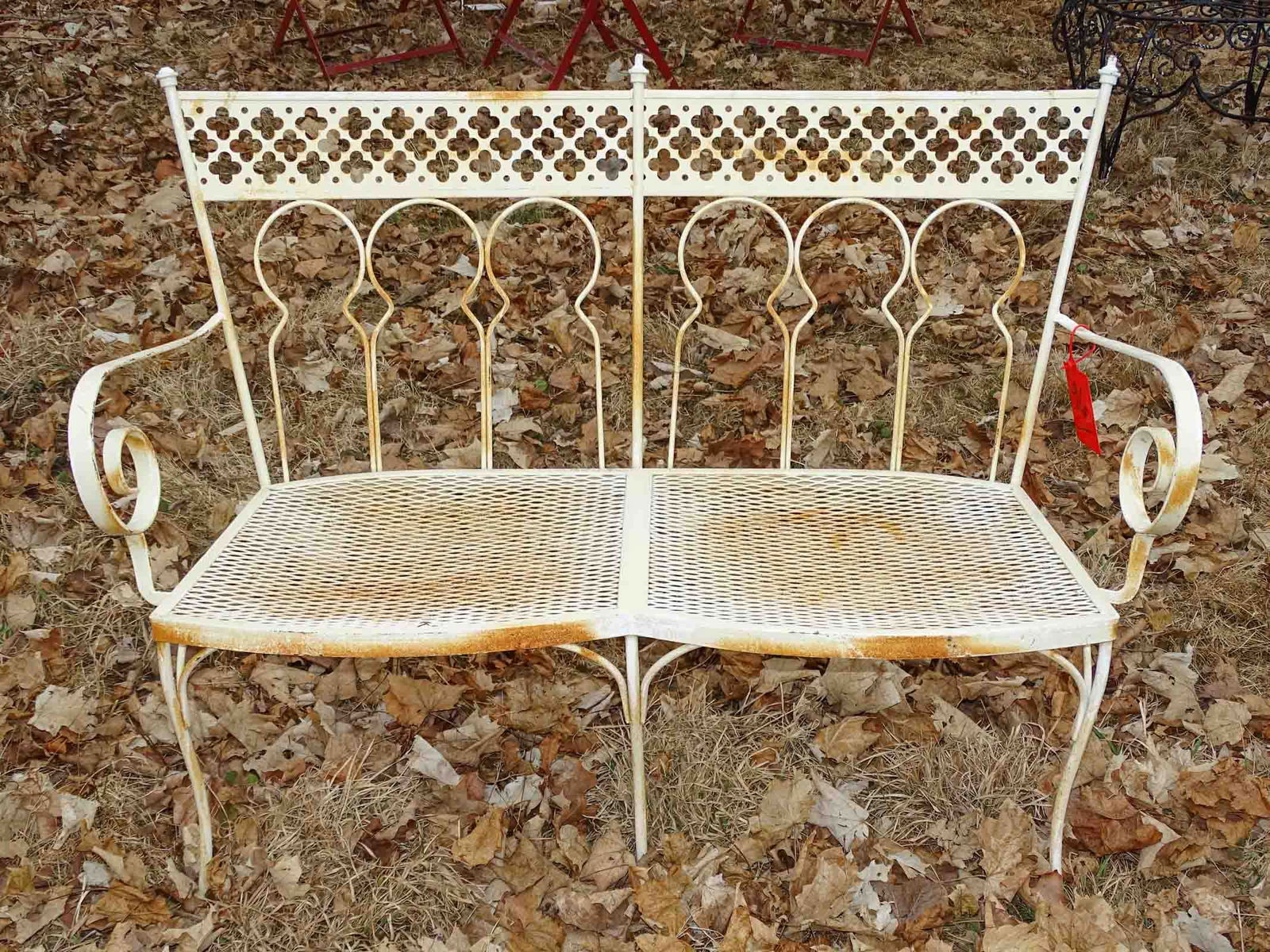 Woodard Settee: Woodard metal garden settee. 44.5" w..