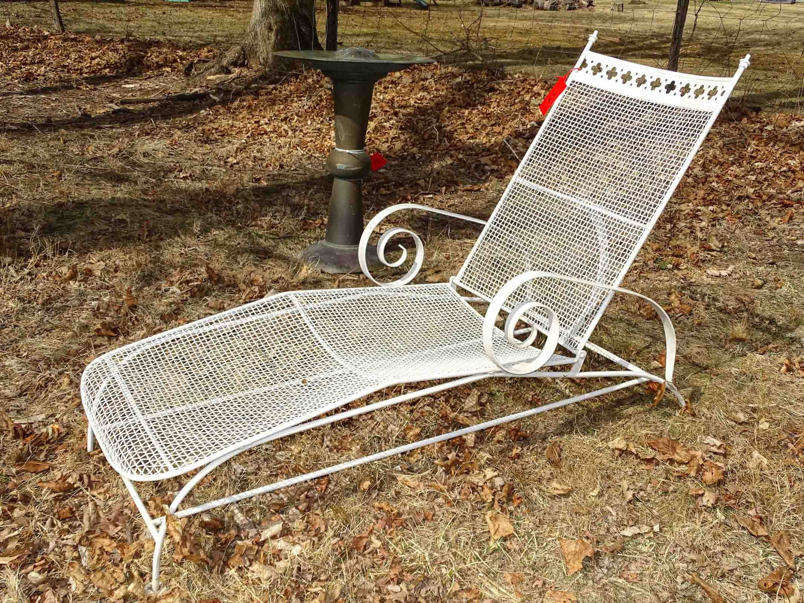 Woodard Lounge: Woodard woven wire chaise lounge.