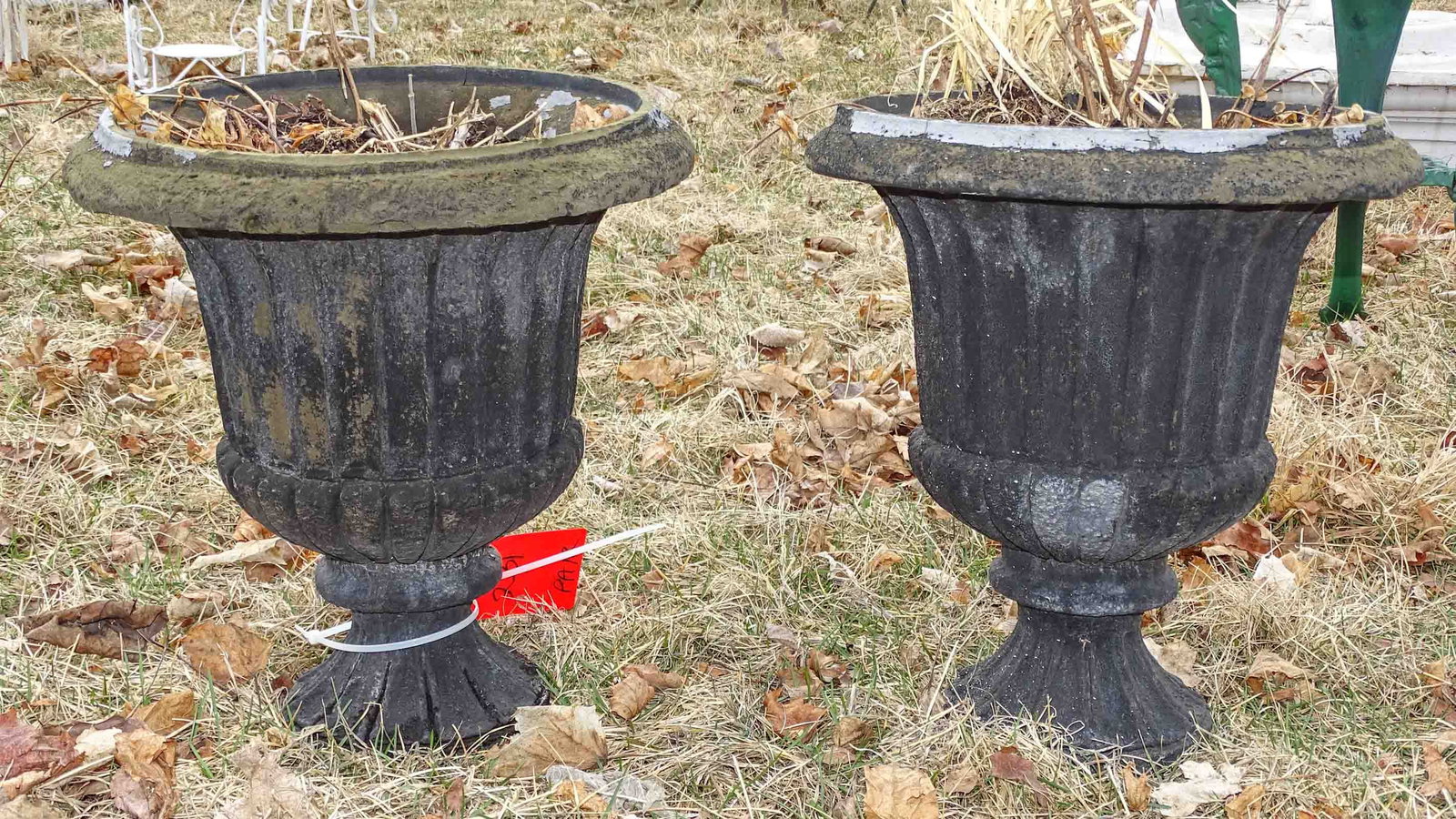 Planters: Pair of painted foam planters. 18" ht, 15" diameter.