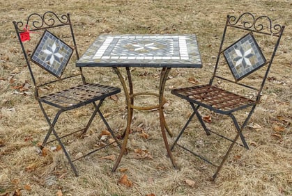 Metal and Stone Chairs and Table