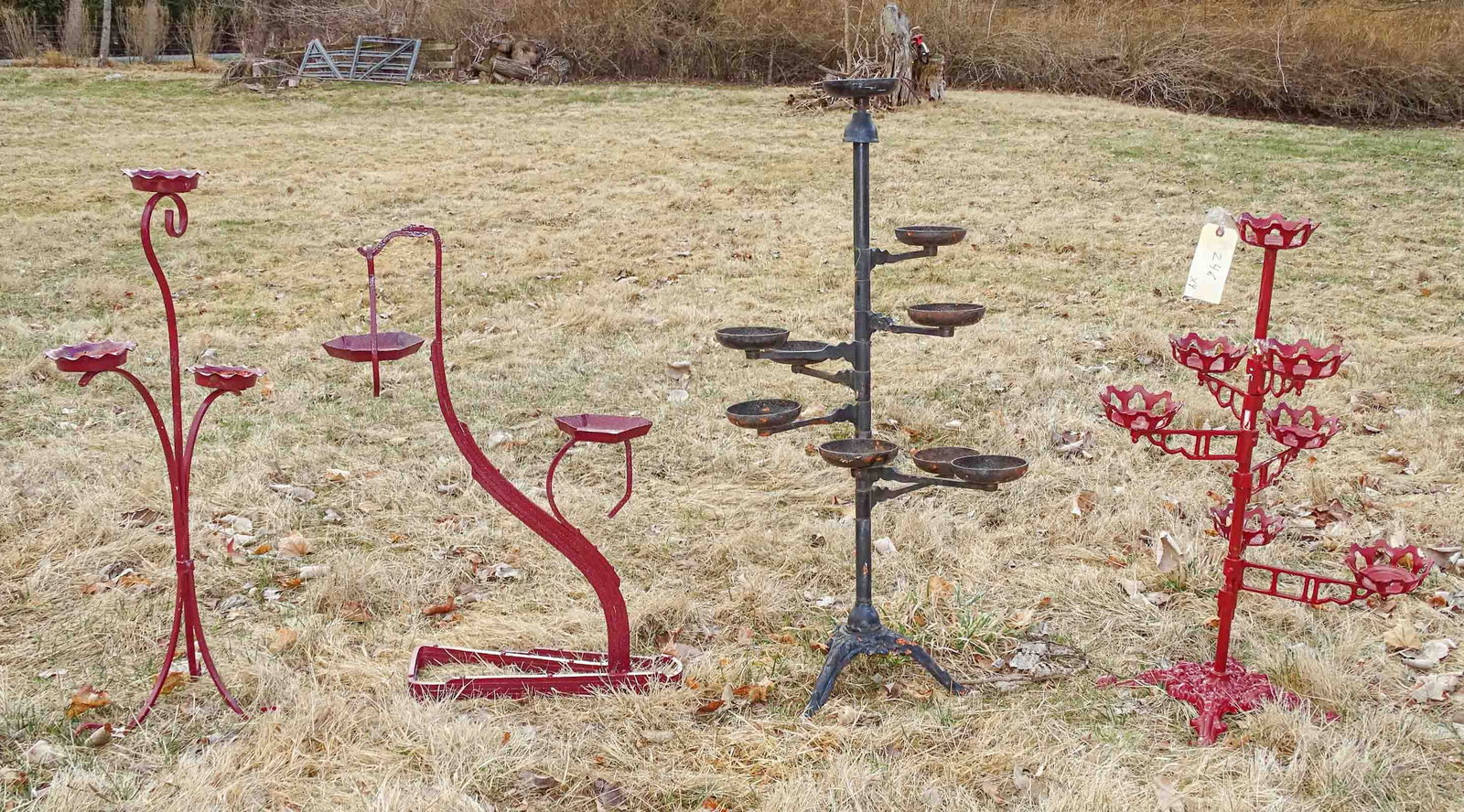Plant Stands: Lot of 4 metal plant stands. Tallest 41".