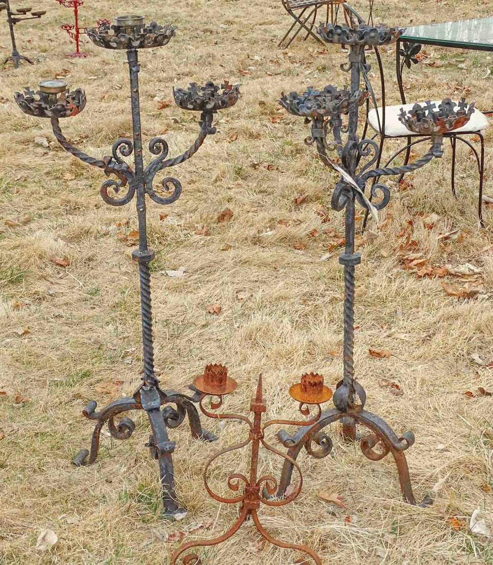 Candlesticks: Lot of 3 garden candlesticks. Tallest 41".