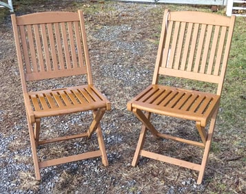 Pair Teak Folding Chairs