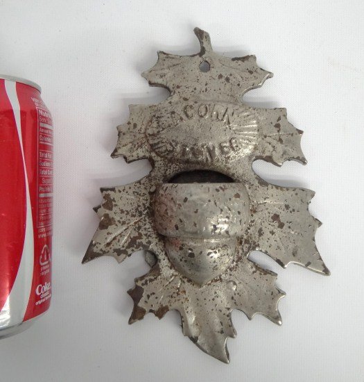 Match Safe: 19th c. Acorn stoves cast iron nickle plated match safe. 8" Ht.