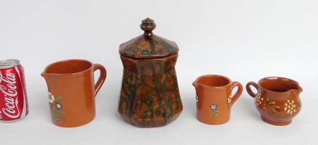 Redware Lot: Lot four pieces various redware. One signed "Foltz Pottery".