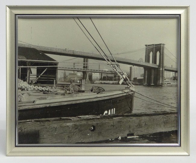 Al Macy Photograph: Vintage Al Macy 8" x 10" photograph of Brooklyn Bridge C. 1950's. Estate stamp verso.