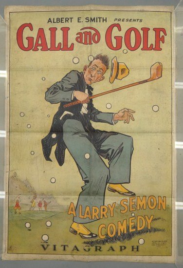 Movie Poster: Vintage movie poster "Gall and Golf" (Acme Litho Co. N.Y.C.). 40 1/2" x 28". As found.