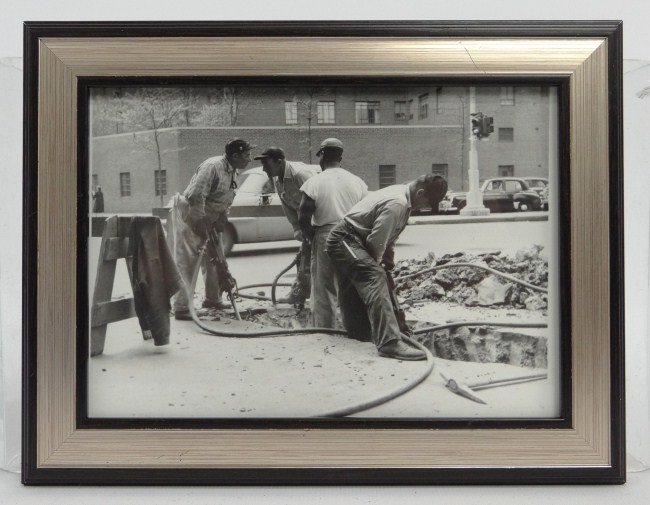 Al Macy Photograph: Vintage Al Macy photograph, N.Y.C. construction workers, C. 1950's, estate stamp verso. 4 3/4" x 6 3/8".
