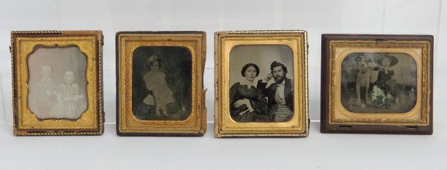 Ambrotype Photographs: Lot three early Ambrotypes of children etc., along with daguerrotype, some damage.