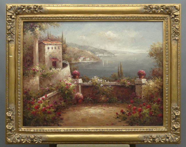 Painting: Large Continental school oil on canvas. Sight 35 1/2" x 47".