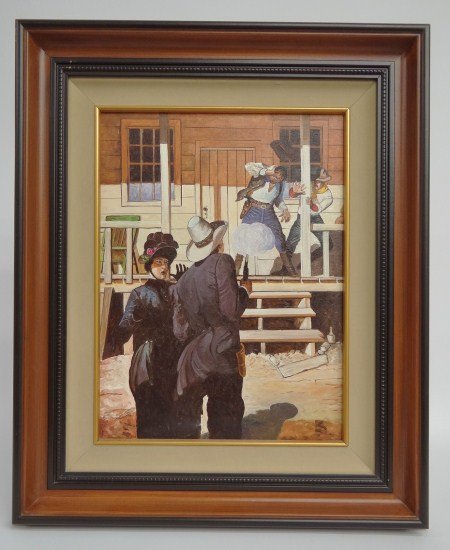 Painting Eugene Schmidt: Painting oil on canvas cowboys signed "ES" (Eugene Schmidt Ca. 1919-2007). Sight 15 1/2" x 11 1/2".