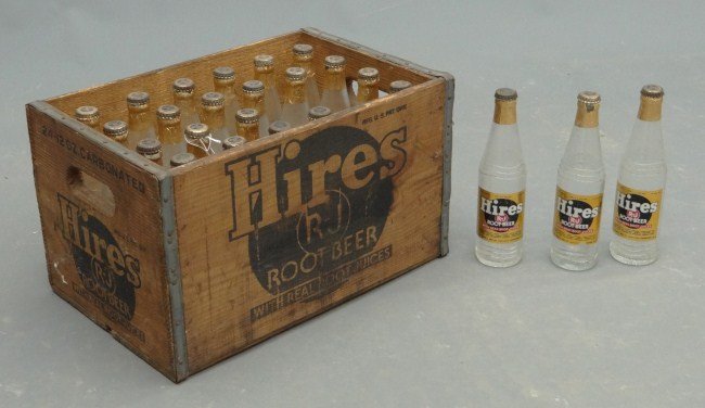 Hires Root Beer Crate: Hires Root Beer crate with bottles.