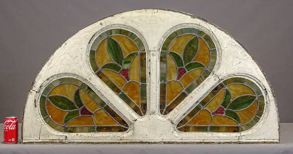 Leaded Glass Window: Large 19th c. leaded glass window. 25" x 48".