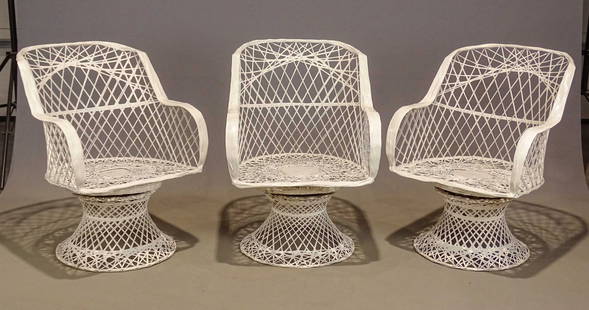 Three Woodard Spun Fiber Glass Chairs: Set of (3) revolving Woodard spun fiberglass chairs. 15" seat Ht., 32 1/2" overall Ht..