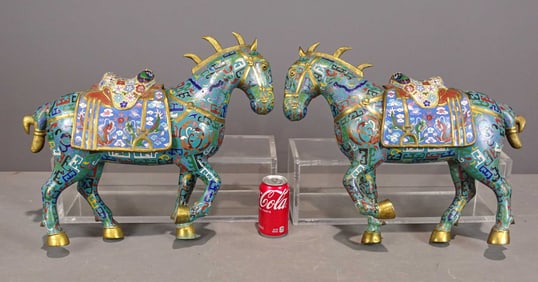 Pair Asian Cloissone Horses