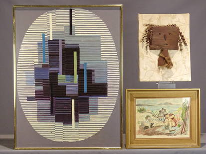 Artwork Lot: Artwork lot including: Charles Camoin (French 1879-1965), lithograph (overall in frame 20 1/2" x 25 1/2"), mixed media on canvas (overall 24" x 18"), Modernist subject, oil on canvas (overall 38" x 49