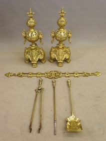 Pair Fancy Brass Andirons