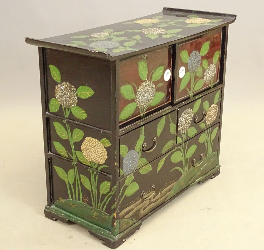 Asian Cabinet: Asian sliding door cabinet. 30" x 13" x 26" Ht..