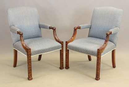 Pair Chippendale Style Library Chairs