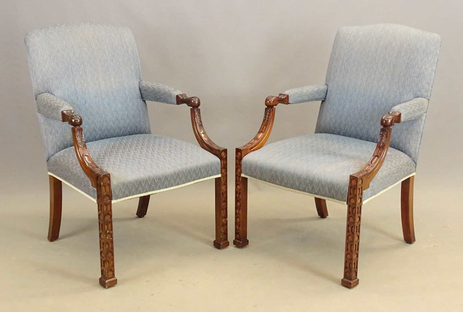 Pair Chippendale Style Library Chairs (1 of 6)