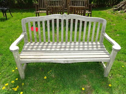 Teak Bench: Teak bench. 57" W.. Labeled Kingley-Bate.