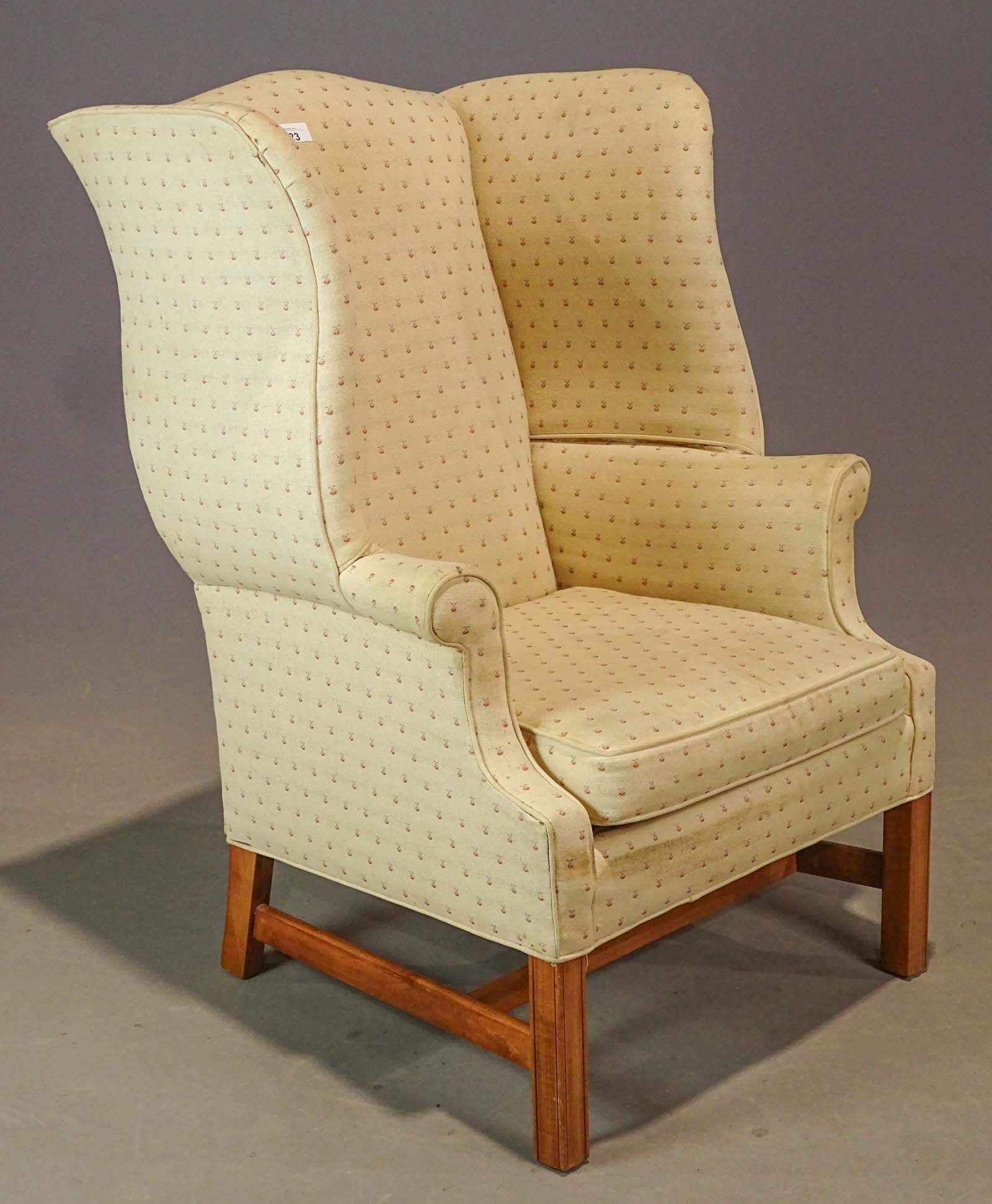 Wing Chair: Contemporary wing chair. 19" seat Ht., 41 1/2" overall Ht..