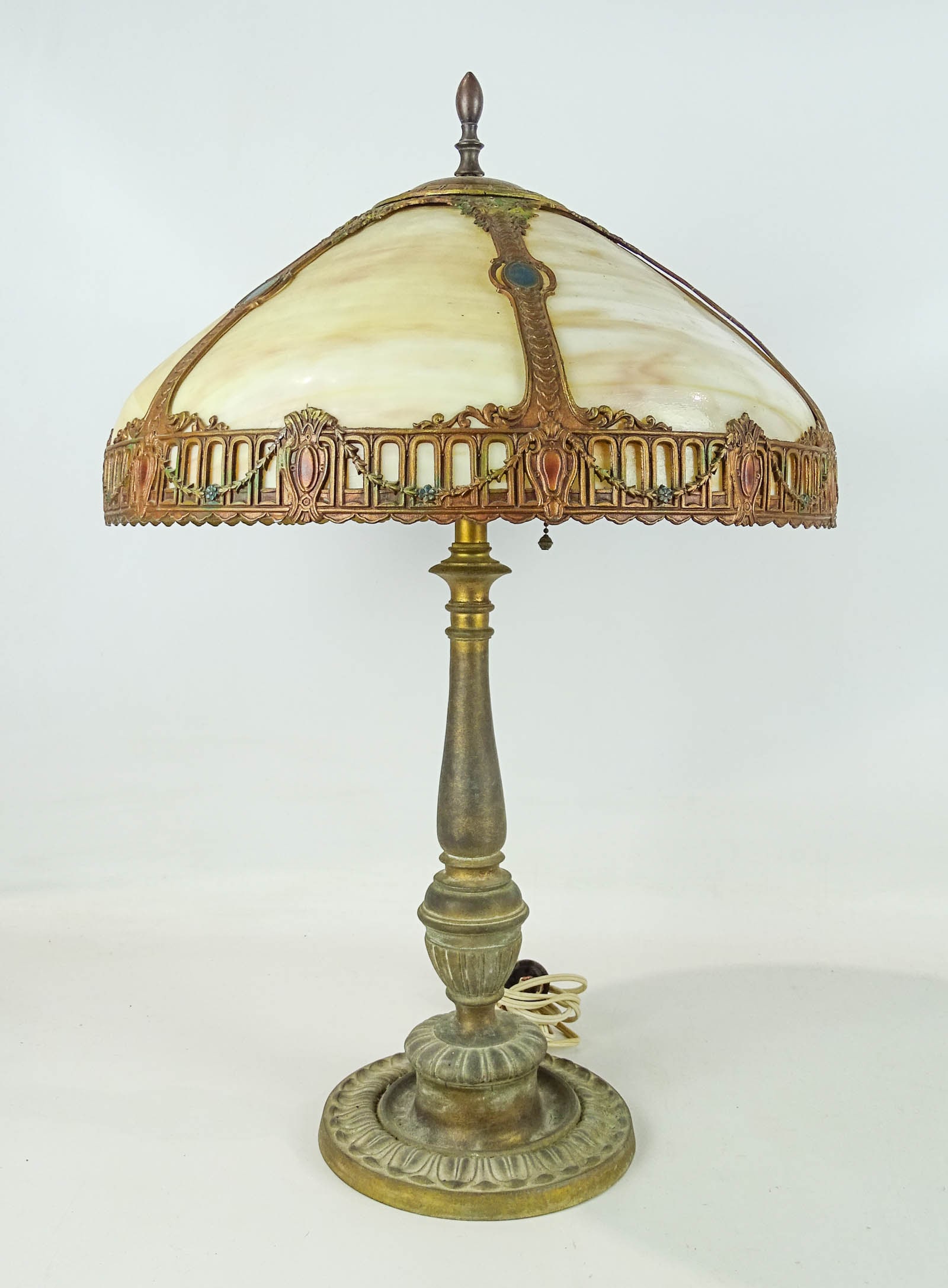 Slag Glass Table Lamp: C. 1900's slag glass table lamp. 16" D., 25" Ht..