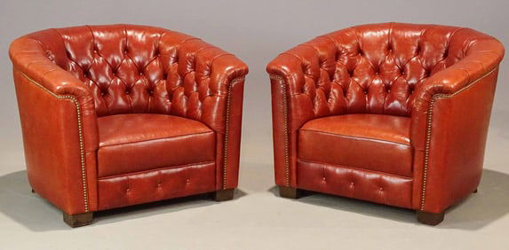 Pair Leather Club Chairs