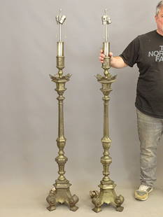 Pair Decorative Floor Lamps: Pair of decorative metal floor lamps. 62 1/2" Ht..