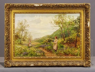 Painting: 19th c. Landscape with Children