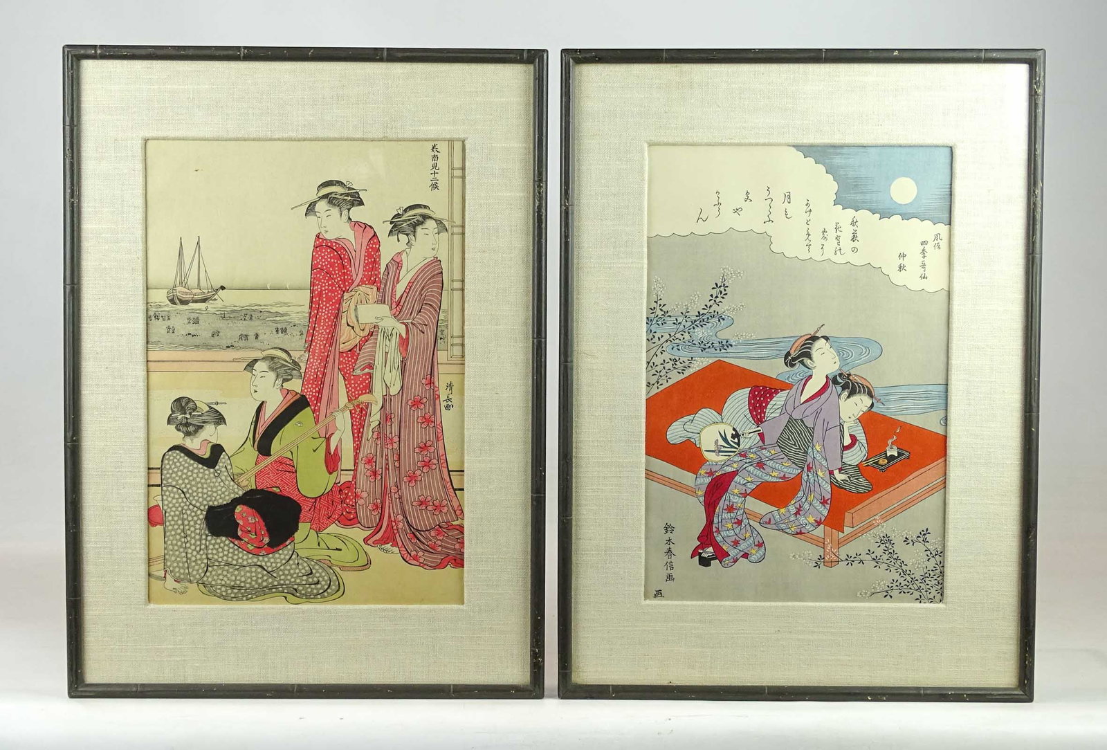 Japanese Woodblock Prints: Pair of Japanese woodblock prints. 14 1/2" x 9 1/2" and 14 1/2" x 10".