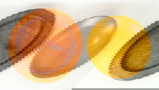 Al Selnick Turned Bowls: Lot (2) turned wooden bowls signed Al Selnick. Cherry, 18" D., and maple, 13 1/2" D..