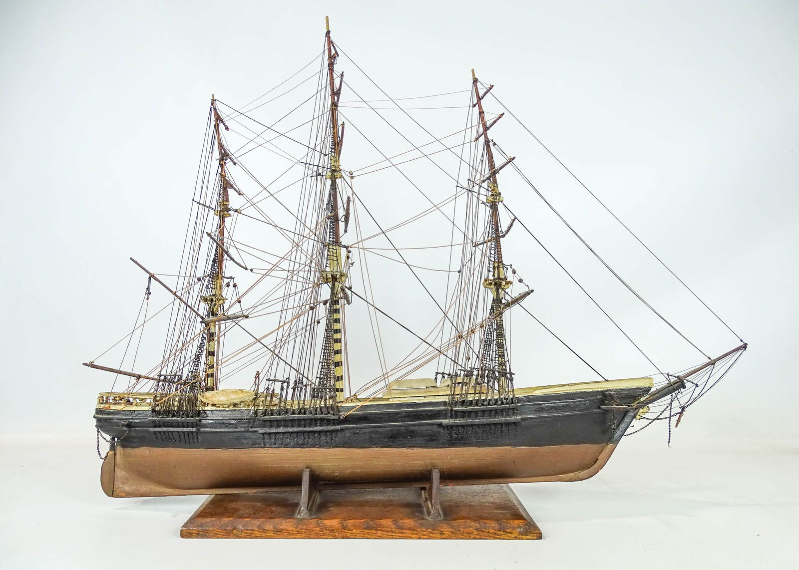 Ship Model: Ship model. 3 masted Barque. 35" L., 27" Ht.. Provenance: Buckley and Buckley Collection. Ct..